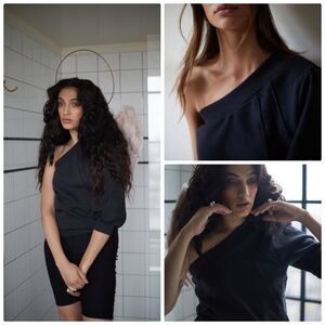 Selkie One-Shoulder Black Sweater